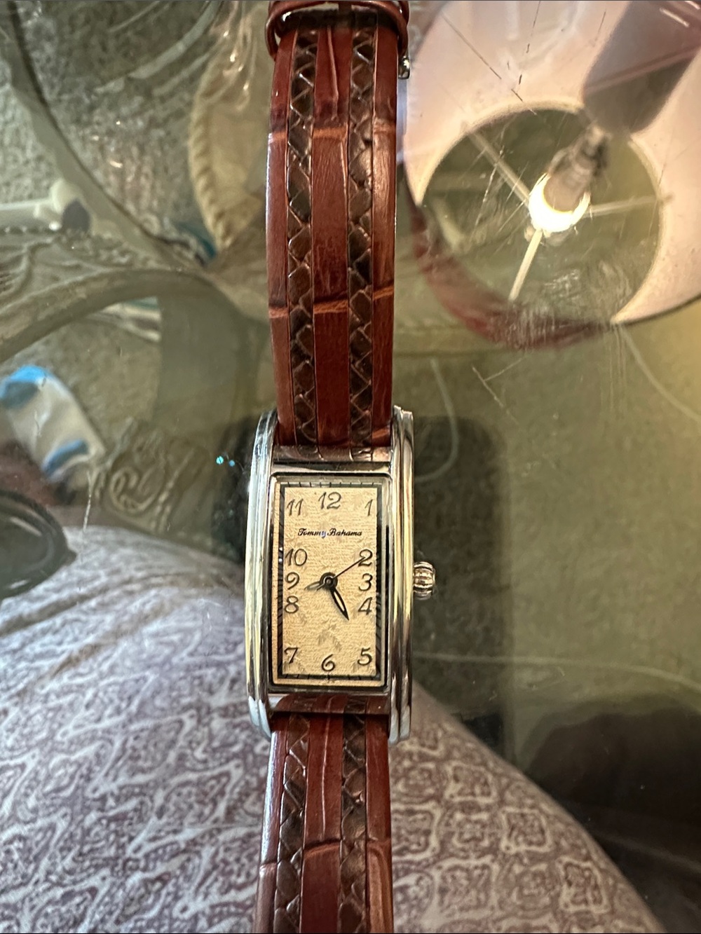 Tommy Bahama Brown Braided Leather Strap Rectangular Dress Watch